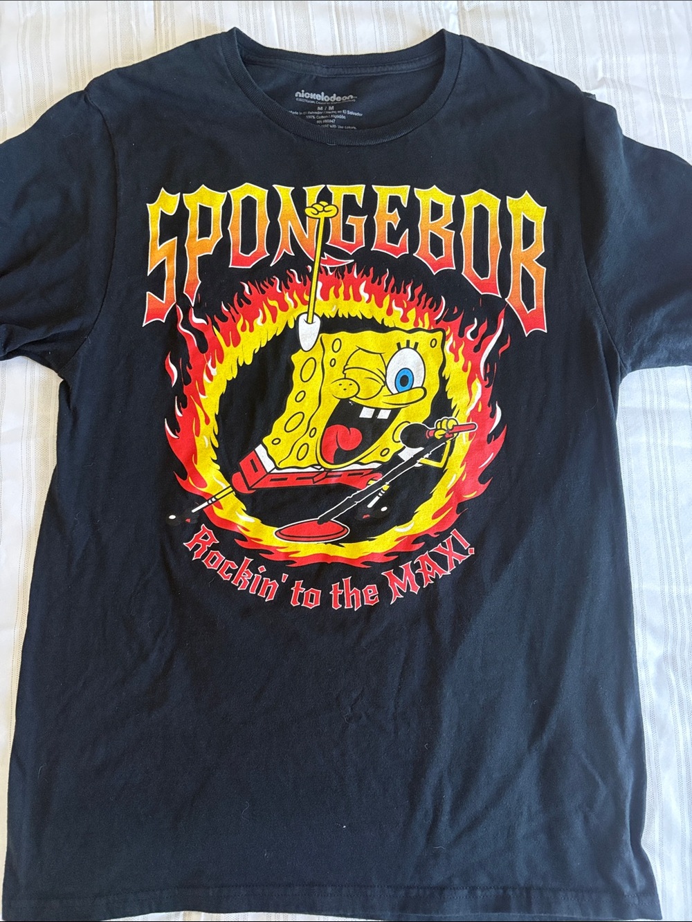 Nickelodeon SpongeBob Black T-Shirt with Yellow Red Flame Graphic